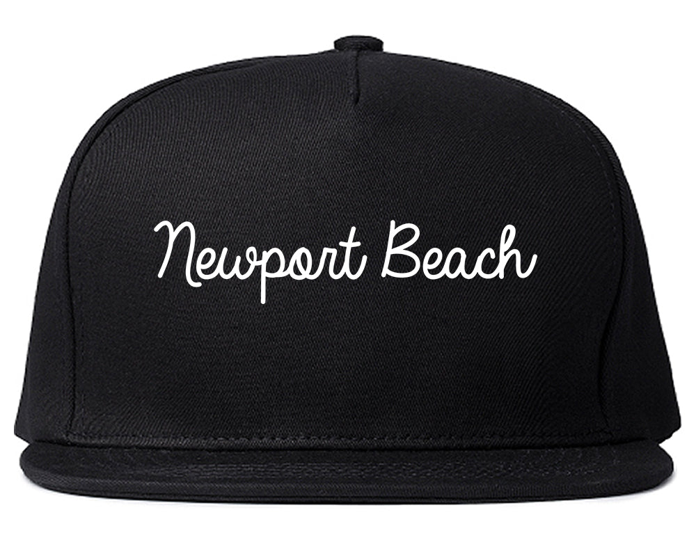 Newport Beach California CA Script Mens Snapback Hat Black