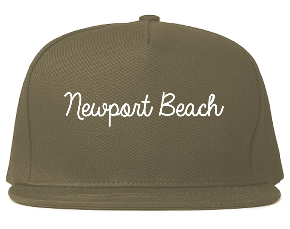 Newport Beach California CA Script Mens Snapback Hat Grey
