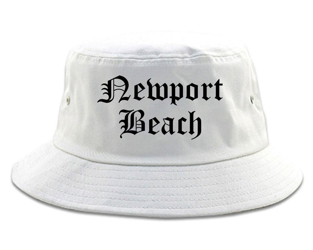 Newport Beach California CA Old English Mens Bucket Hat White