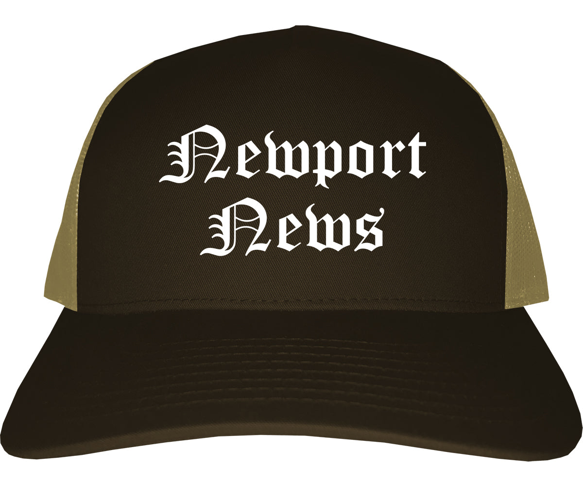 Newport News Virginia VA Old English Mens Trucker Hat Cap Brown