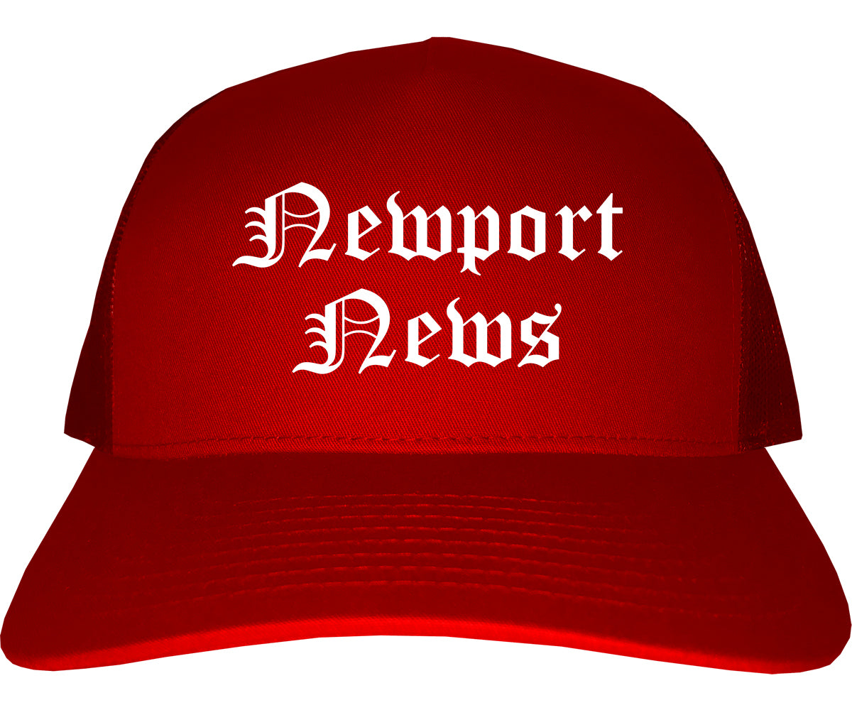 Newport News Virginia VA Old English Mens Trucker Hat Cap Red