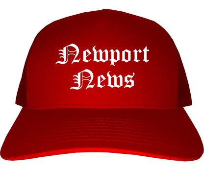 Newport News Virginia VA Old English Mens Trucker Hat Cap Red