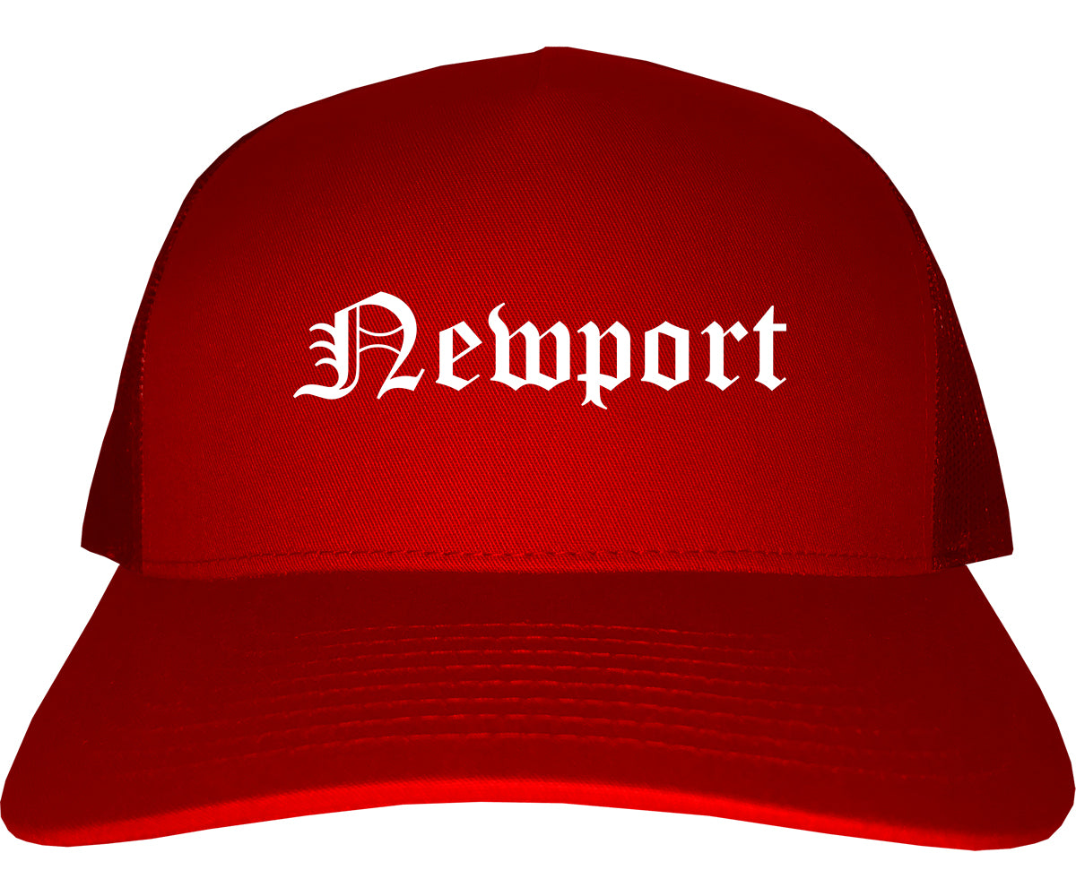 Newport Oregon OR Old English Mens Trucker Hat Cap Red