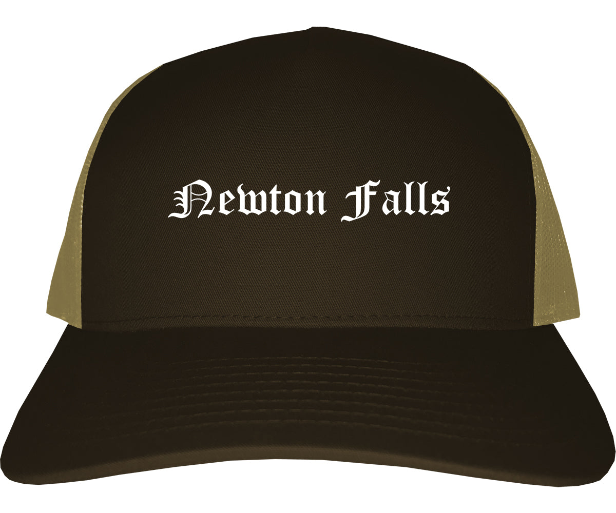 Newton Falls Ohio OH Old English Mens Trucker Hat Cap Brown