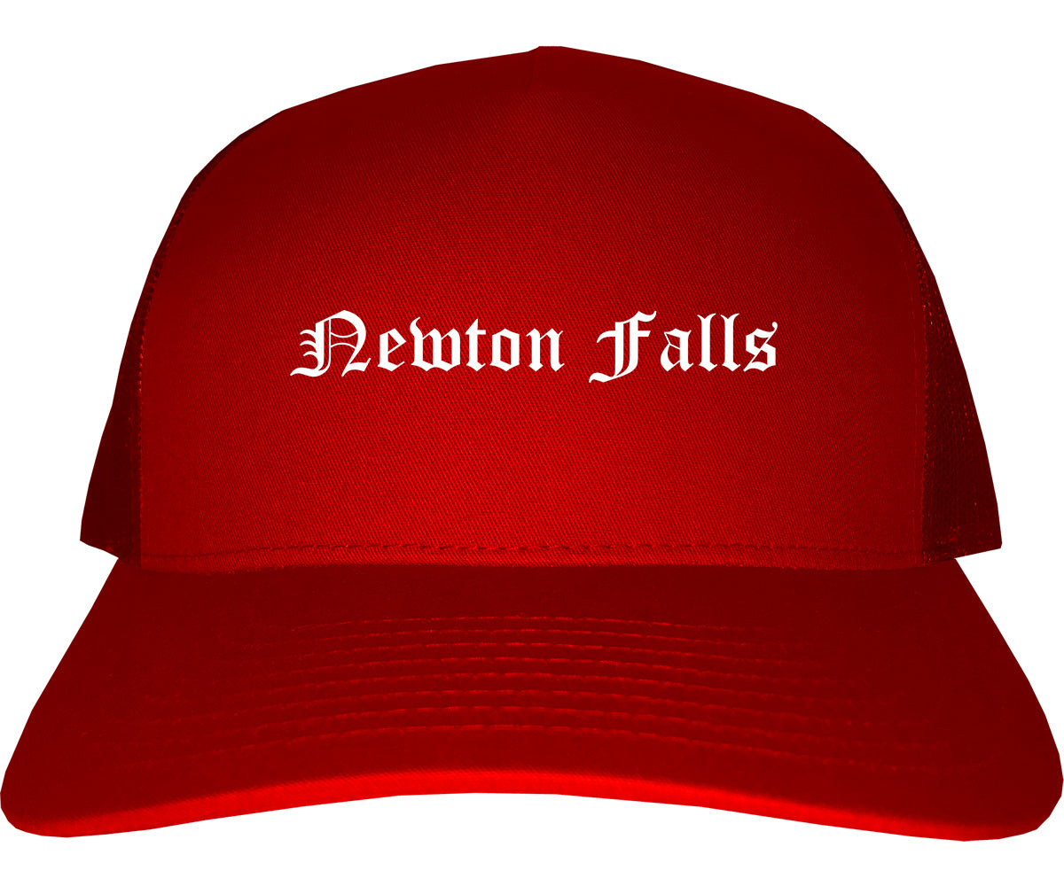 Newton Falls Ohio OH Old English Mens Trucker Hat Cap Red