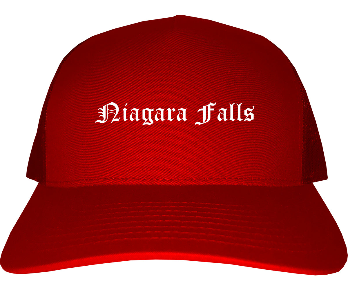 Niagara Falls New York NY Old English Mens Trucker Hat Cap Red