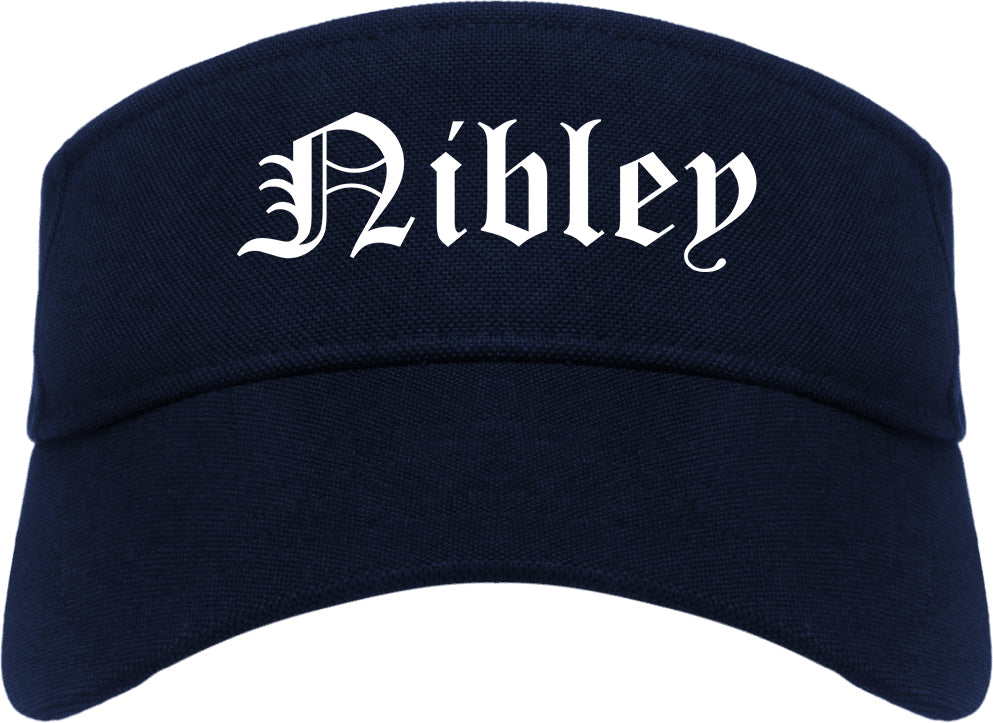 Nibley Utah UT Old English Mens Visor Cap Hat Navy Blue