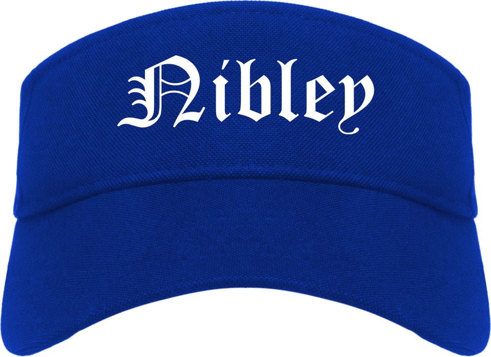 Nibley Utah UT Old English Mens Visor Cap Hat Royal Blue