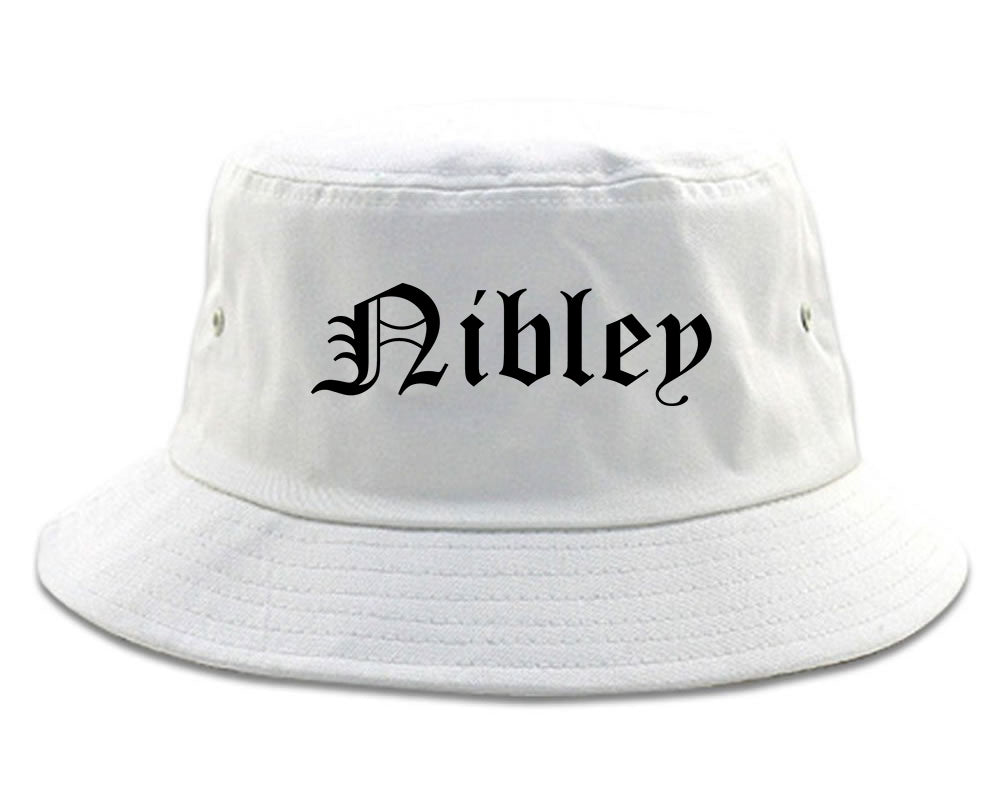 Nibley Utah UT Old English Mens Bucket Hat White