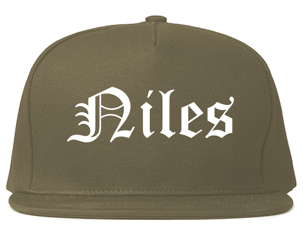 Niles Illinois IL Old English Mens Snapback Hat Grey