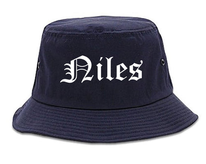 Niles Illinois IL Old English Mens Bucket Hat Navy Blue