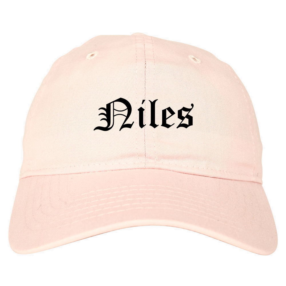 Niles Illinois IL Old English Mens Dad Hat Baseball Cap Pink