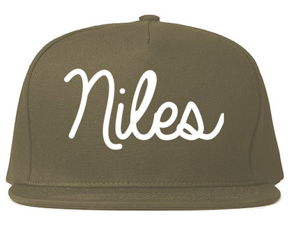 Niles Illinois IL Script Mens Snapback Hat Grey