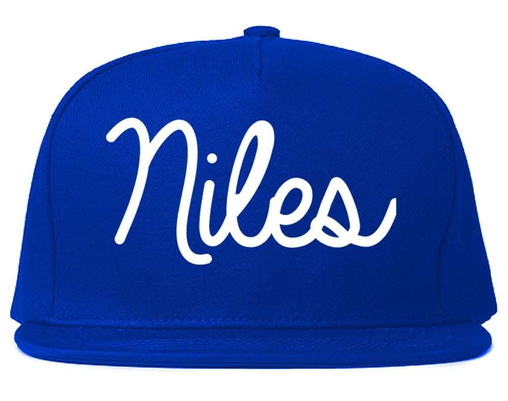 Niles Illinois IL Script Mens Snapback Hat Royal Blue