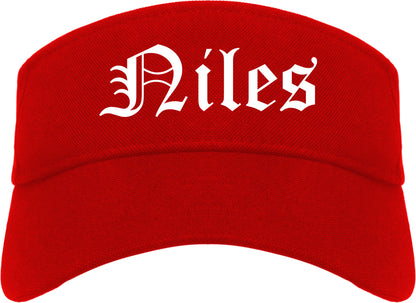 Niles Illinois IL Old English Mens Visor Cap Hat Red