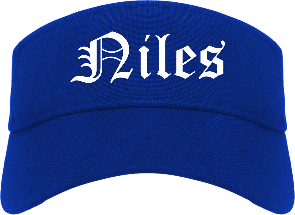 Niles Illinois IL Old English Mens Visor Cap Hat Royal Blue