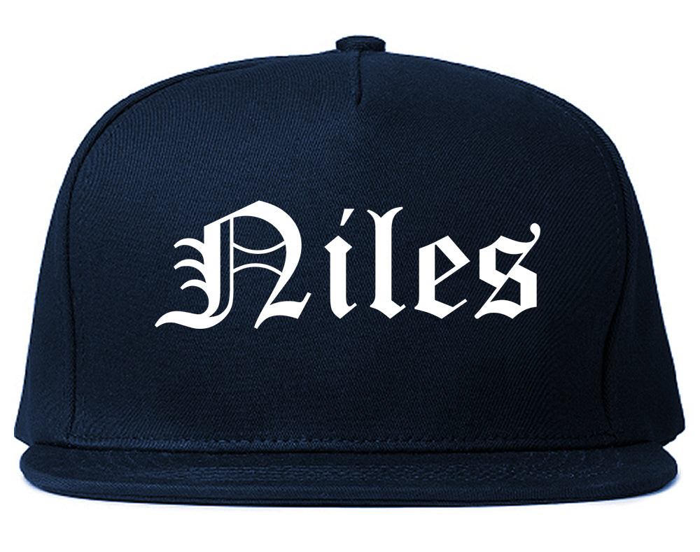 Niles Michigan MI Old English Mens Snapback Hat Navy Blue