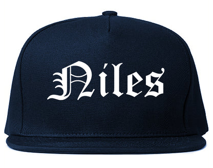 Niles Michigan MI Old English Mens Snapback Hat Navy Blue