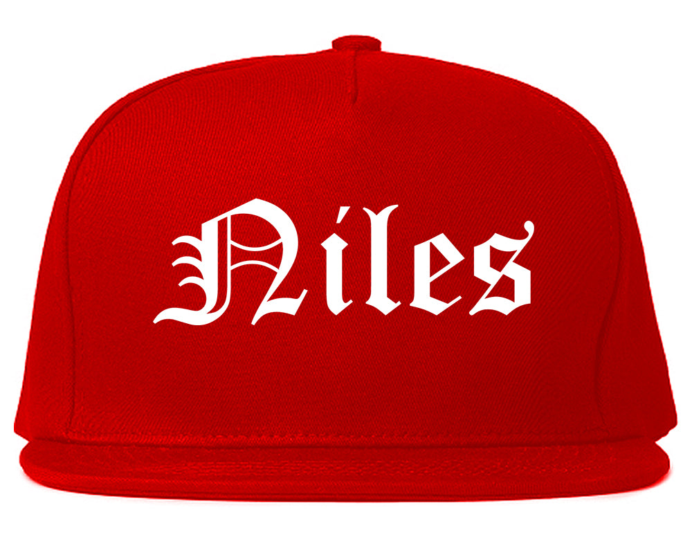 Niles Michigan MI Old English Mens Snapback Hat Red