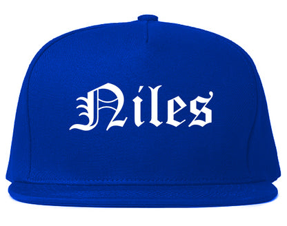 Niles Michigan MI Old English Mens Snapback Hat Royal Blue