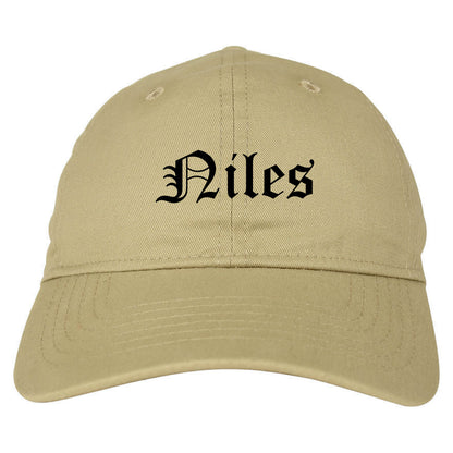 Niles Michigan MI Old English Mens Dad Hat Baseball Cap Tan