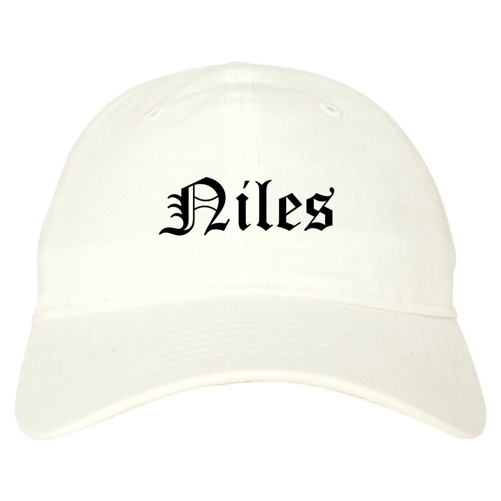 Niles Michigan MI Old English Mens Dad Hat Baseball Cap White