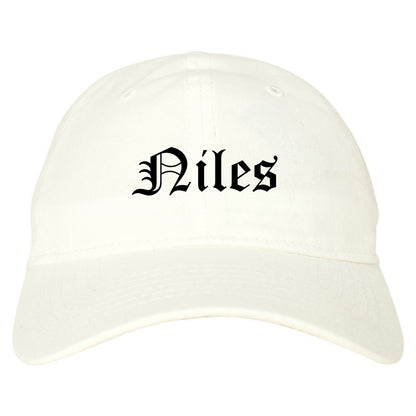 Niles Michigan MI Old English Mens Dad Hat Baseball Cap White