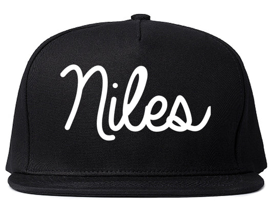 Niles Michigan MI Script Mens Snapback Hat Black