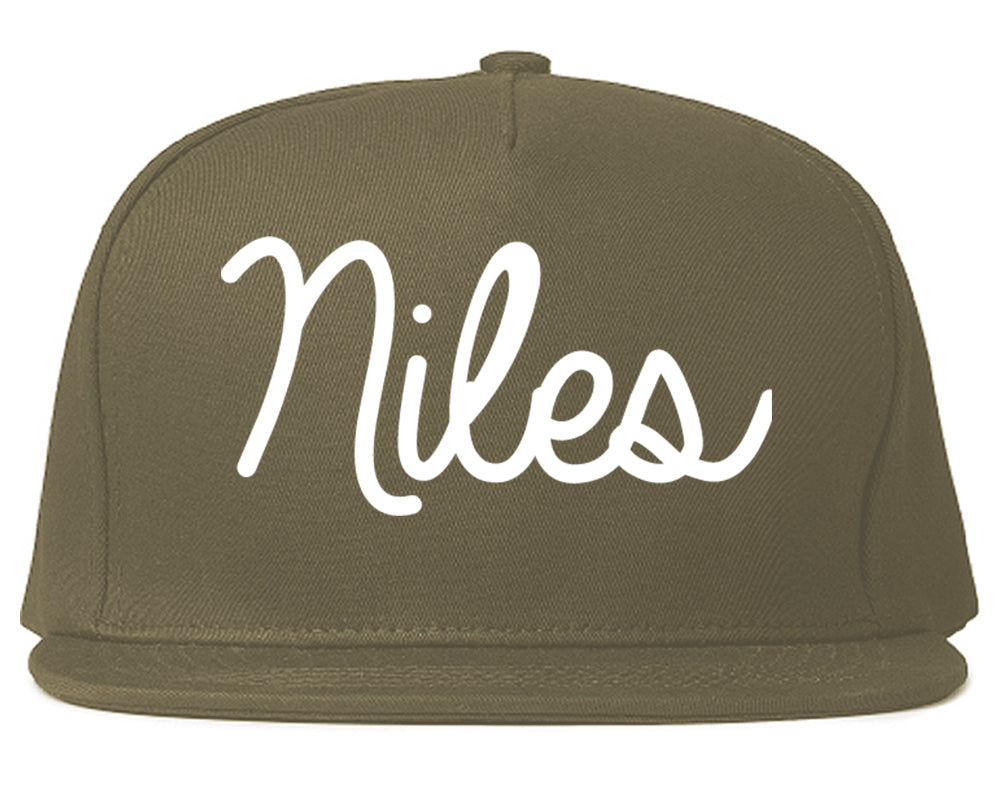 Niles Michigan MI Script Mens Snapback Hat Grey