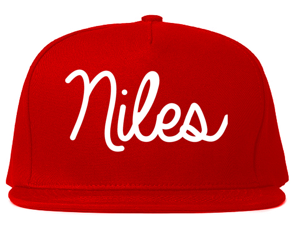 Niles Michigan MI Script Mens Snapback Hat Red