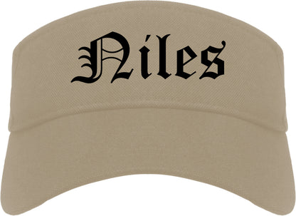 Niles Michigan MI Old English Mens Visor Cap Hat Khaki
