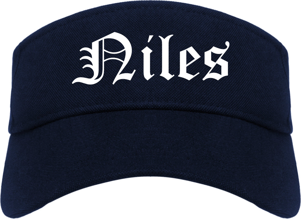 Niles Michigan MI Old English Mens Visor Cap Hat Navy Blue