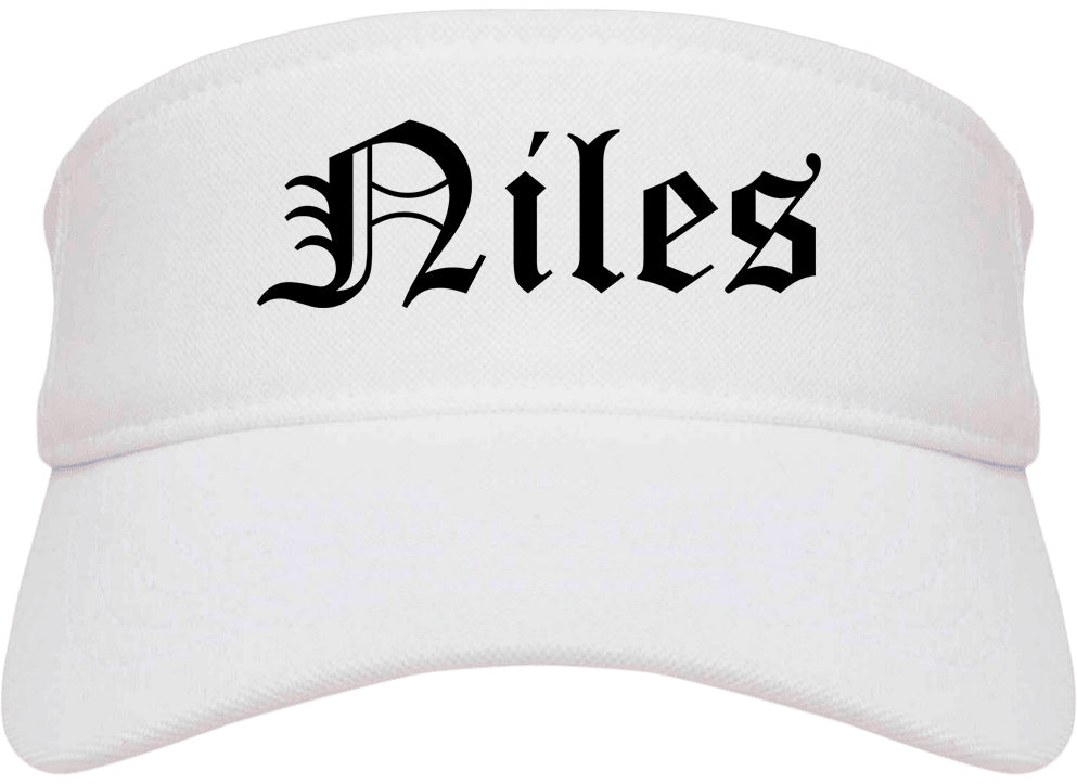 Niles Michigan MI Old English Mens Visor Cap Hat White