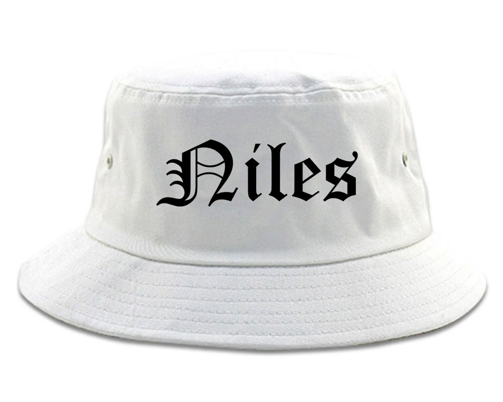 Niles Michigan MI Old English Mens Bucket Hat White