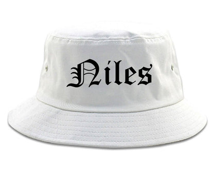 Niles Michigan MI Old English Mens Bucket Hat White