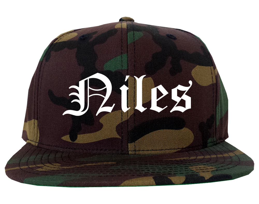 Niles Ohio OH Old English Mens Snapback Hat Army Camo