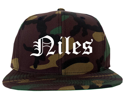 Niles Ohio OH Old English Mens Snapback Hat Army Camo