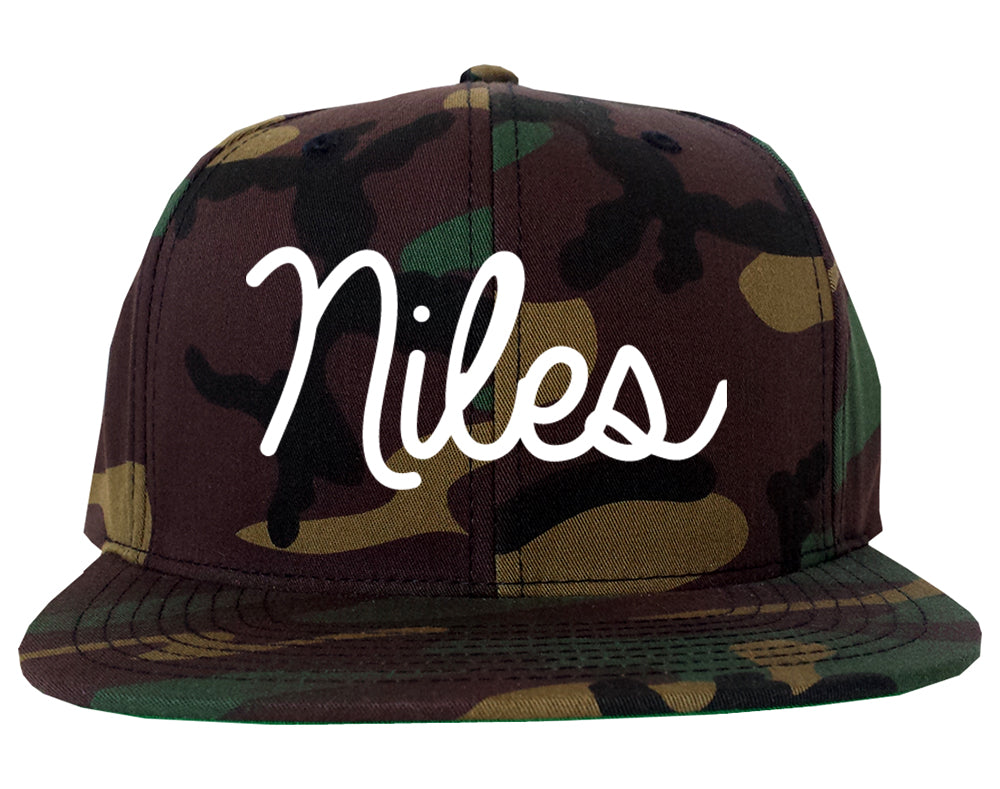 Niles Ohio OH Script Mens Snapback Hat Army Camo
