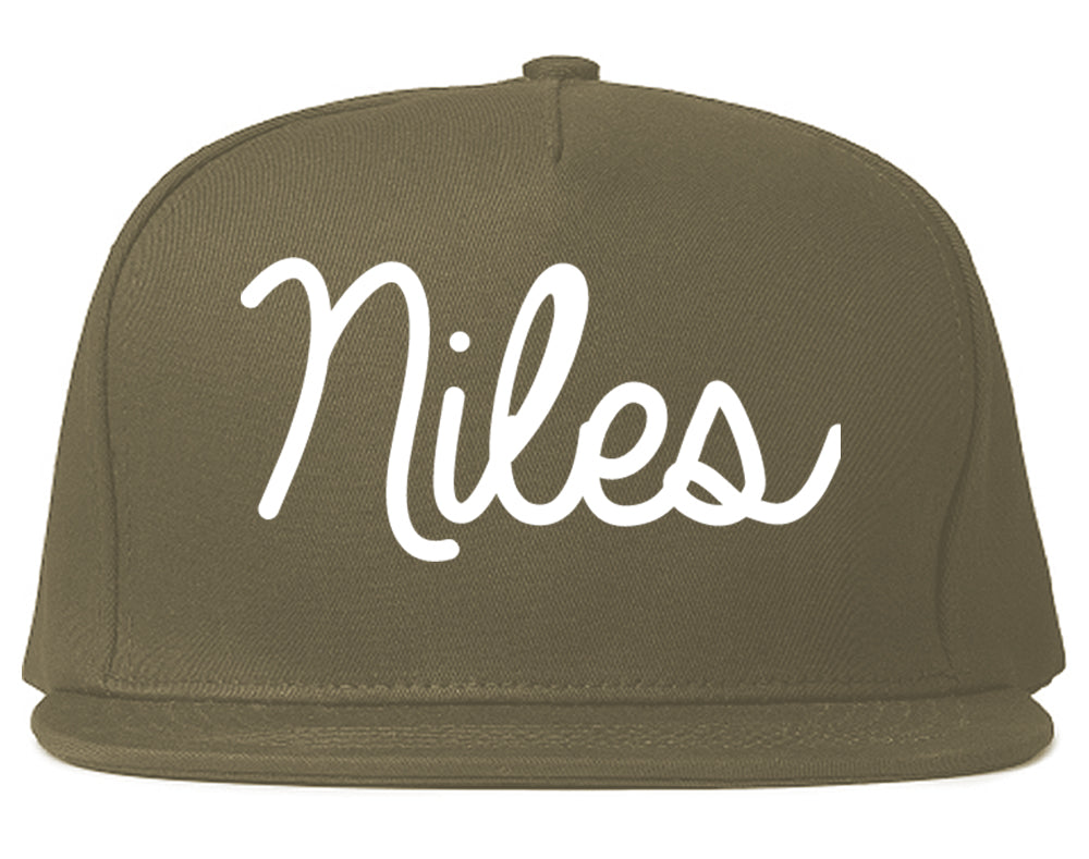 Niles Ohio OH Script Mens Snapback Hat Grey