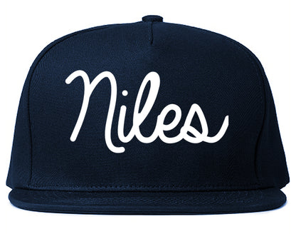 Niles Ohio OH Script Mens Snapback Hat Navy Blue