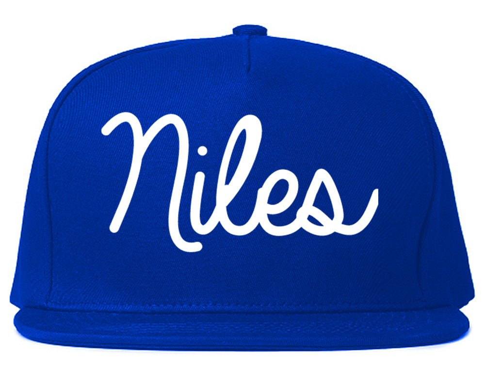Niles Ohio OH Script Mens Snapback Hat Royal Blue