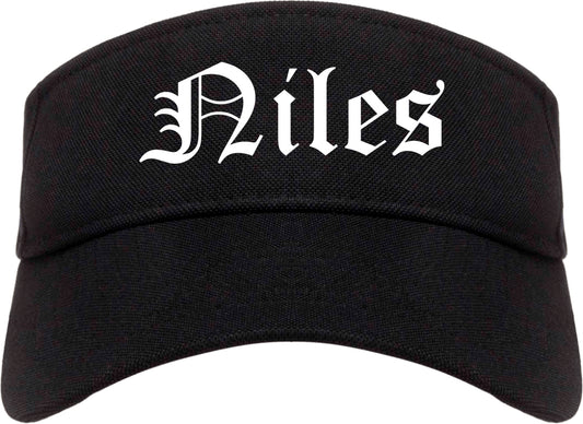 Niles Ohio OH Old English Mens Visor Cap Hat Black