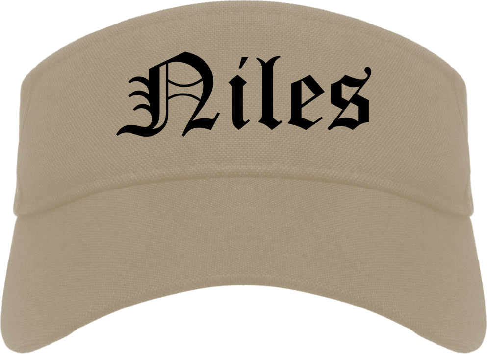 Niles Ohio OH Old English Mens Visor Cap Hat Khaki