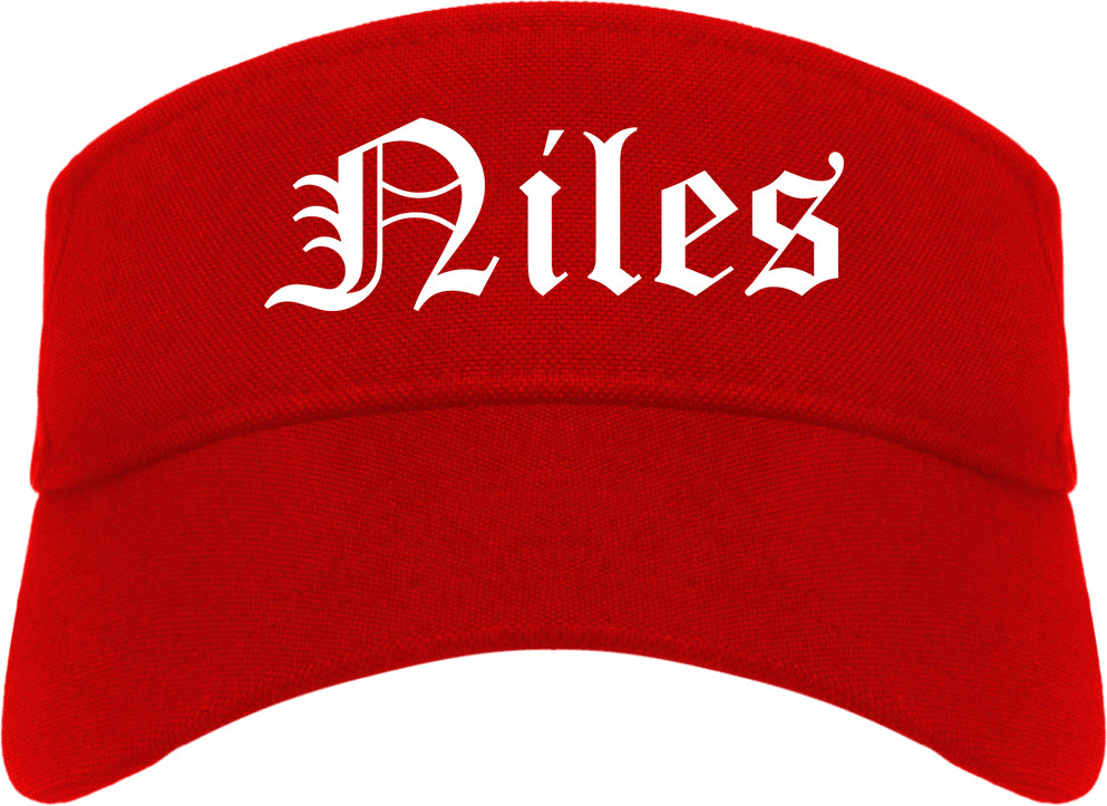 Niles Ohio OH Old English Mens Visor Cap Hat Red