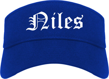 Niles Ohio OH Old English Mens Visor Cap Hat Royal Blue