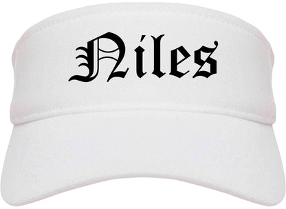 Niles Ohio OH Old English Mens Visor Cap Hat White