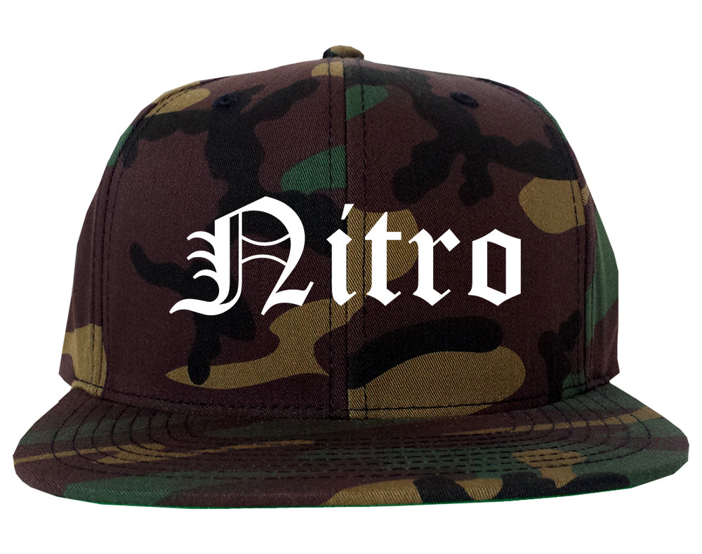 Nitro West Virginia WV Old English Mens Snapback Hat Army Camo