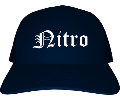 Nitro West Virginia WV Old English Mens Trucker Hat Cap Navy Blue
