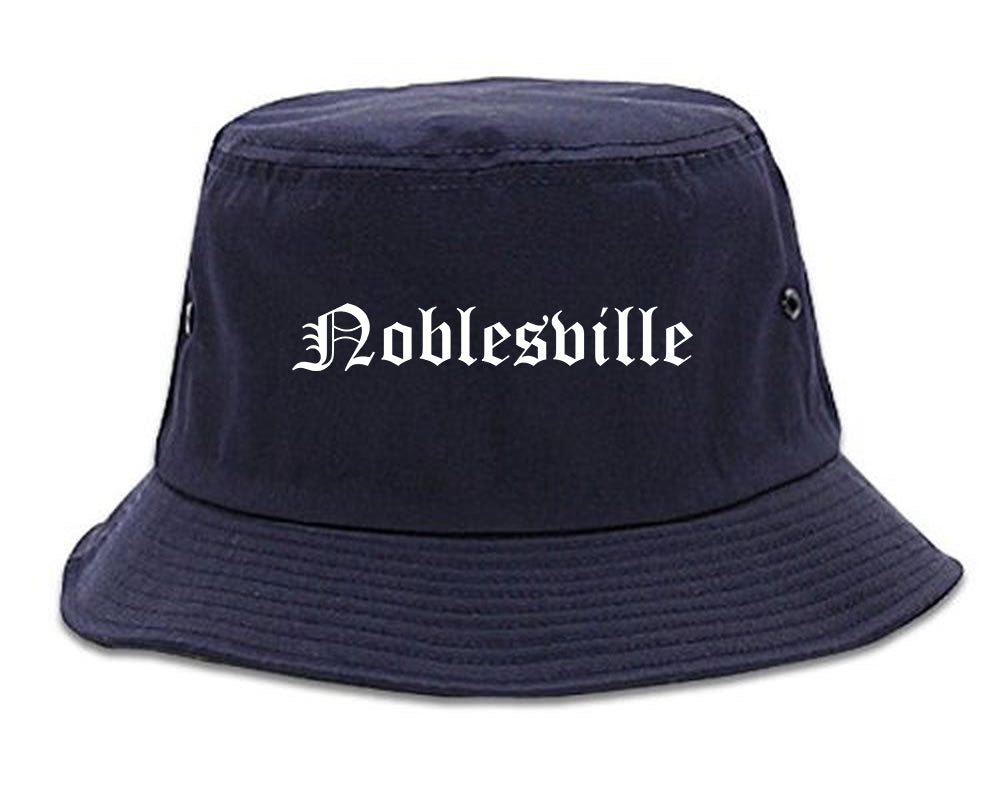 Noblesville Indiana IN Old English Mens Bucket Hat Navy Blue