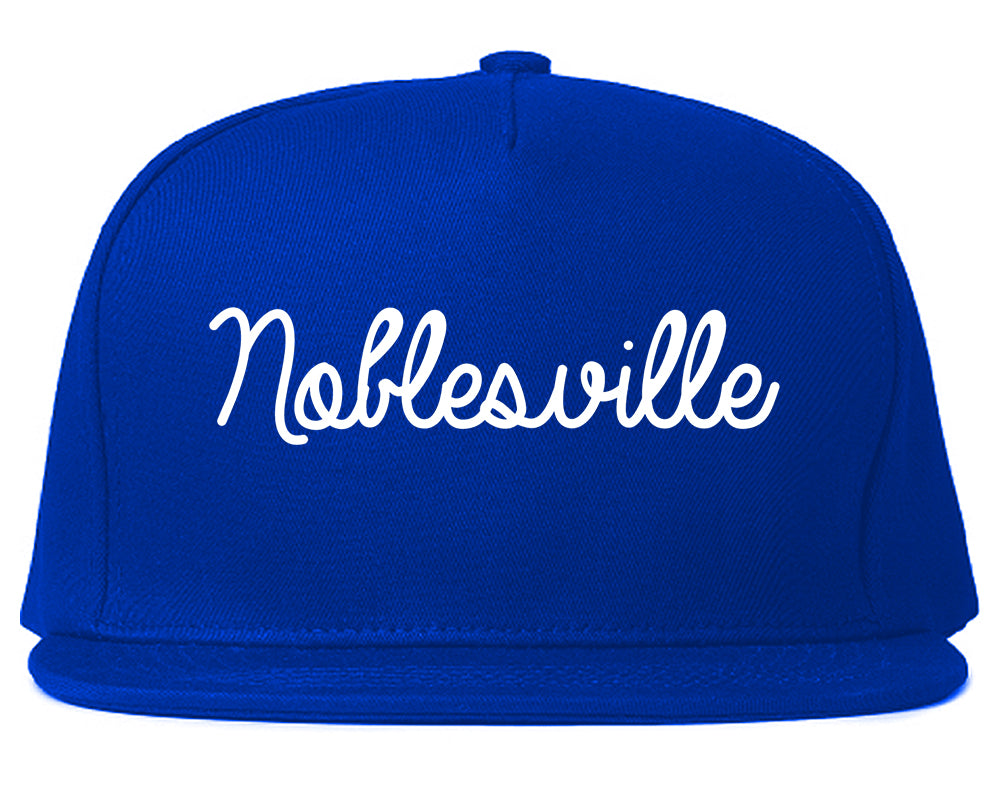 Noblesville Indiana IN Script Mens Snapback Hat Royal Blue